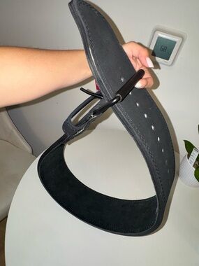 Wide Black Suede Weightlifting Belt with Metal Buckle